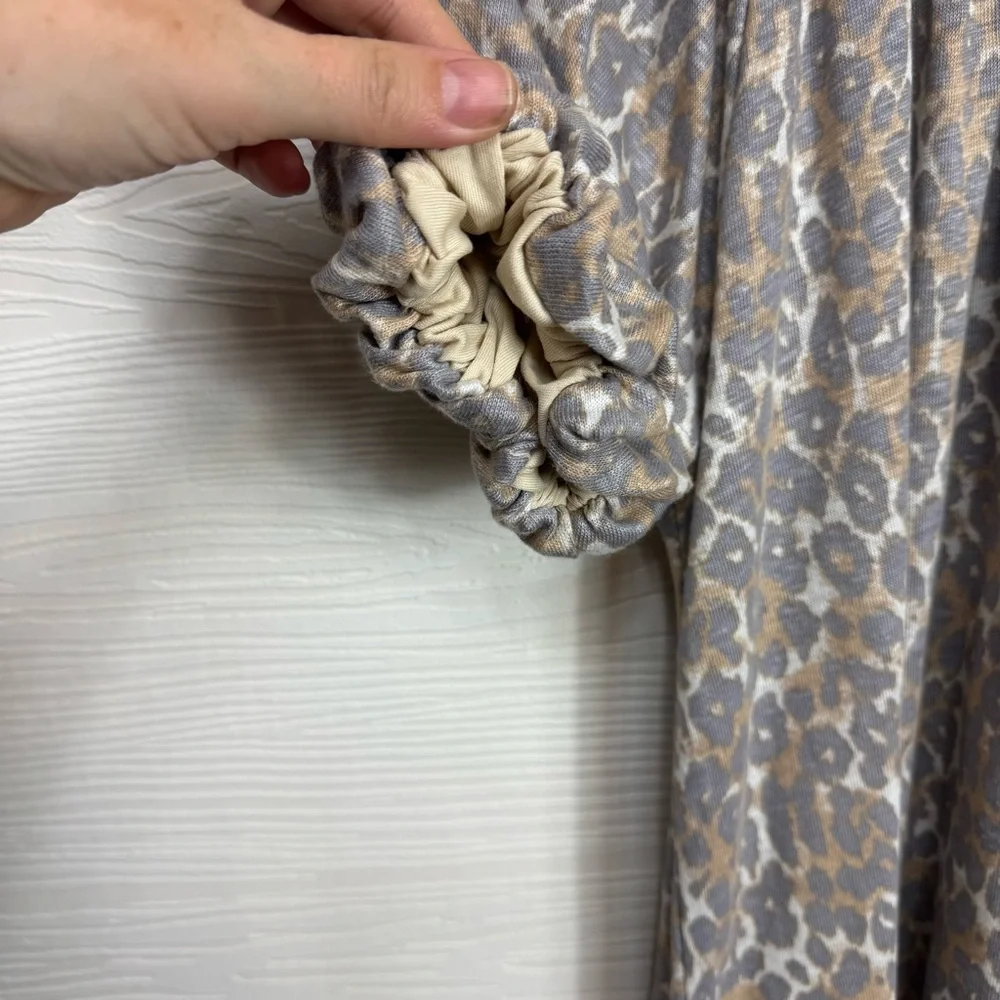 Anthropologie Maeve Leopard Linen Puff-Sleeved Top‎